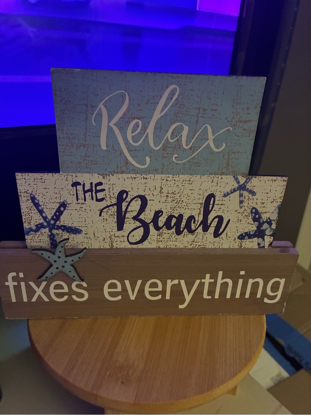 Relax The Beach Fixes Everything Wood Sign - Blue/Tan Coastal Wall Decor